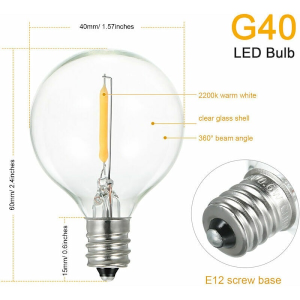 Specifika glödlampor, varmvitt, 3-pack, AC220-230V 1W E12 G40