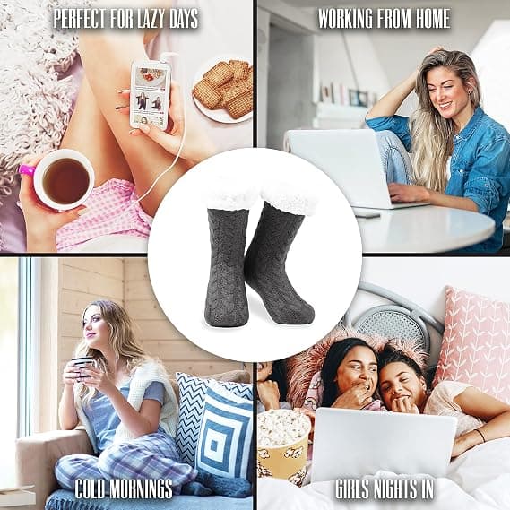 Vinterstrømper for kvinner, fleecefôrede tøffelstrømper, varm Pillou Fan