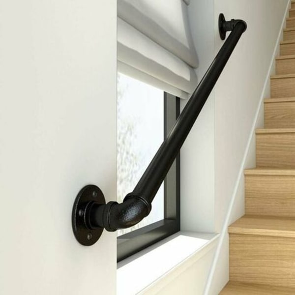 Säkerhetsledstång för trappor inomhus och utomhus Trappräcke Stödsats Ledstångsräcke Trapphandtag Säkerhetsräcke - Svart metall smidesjärn (30 cm)