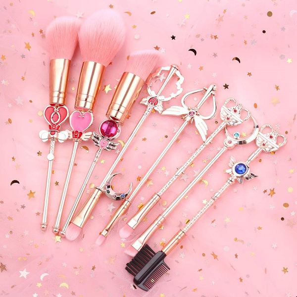 Sailor Moon Makeup Brushes Set - 8pcs Kosmetisk Makeup Brush Set Professionellt Verktyg Kit Set Rosa Dragsko Väska Ingår