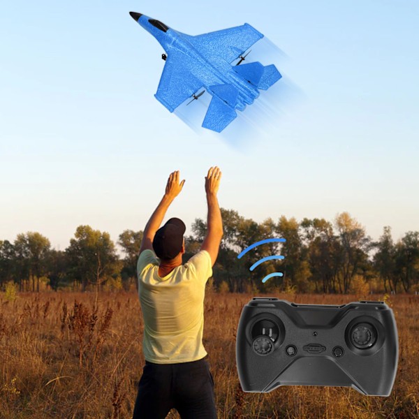 RC Glider Plane Vattentät Droppresistent Dubbel Motor Fjärrkontroll Flygplan Fighter med LED Färgglada Ljusstänger Blå 1 Batteri med 2 Reserv