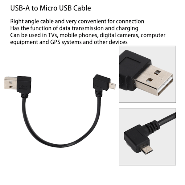 Kort Micro Usb-kabel för kompakt förvaring, rätvinklig design underlättar enkel åtkomst i trånga utrymmen, universell kompatibilitet säkerställer bred enhetsanvändning