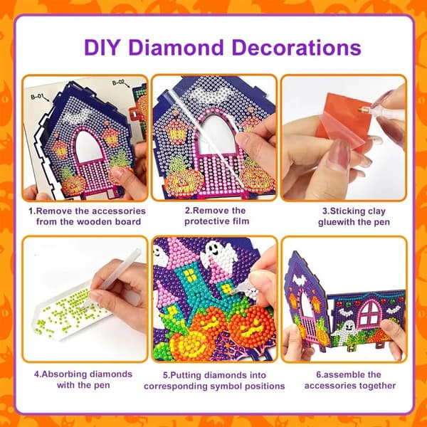 3D Høst Græskar Diamant Maleri Hus Sæt - DIY Diamant Hus Håndværk, Velegnet til Halloween og Julefrokost Dekoration stye 5