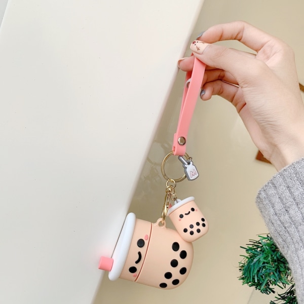 Sött Aairpods 1/2 fodral med nyckelring Girly Rosa Boba mjölkte Design Kompatibel med Aairpods 1/2 Laddningsfodral för kvinnor och flickor
