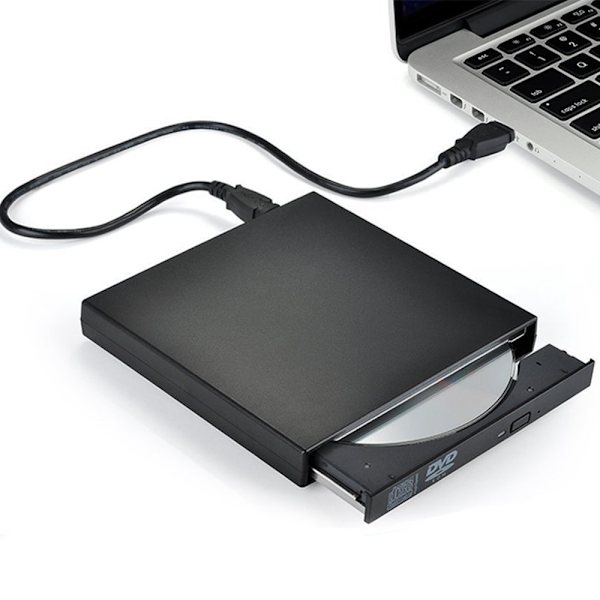 Extern CD DVD-enhet, USB 2.0 Slim Protable Extern CD-RW-enhet DVD-RW-brännare Skrivare Spelare för bärbar dator Notebook PC Desktop-dator, Svart