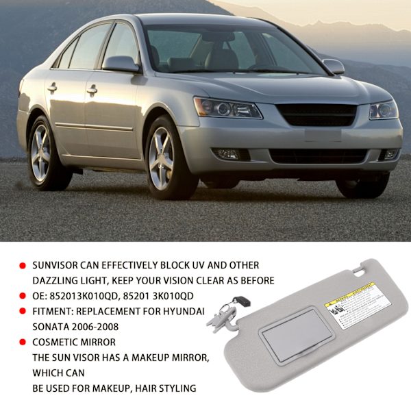 Solskydd Assy Grå UV-blockerande 852013K010QD Ersättning för Hyundai Sonata 2006‑2008 Vänster
