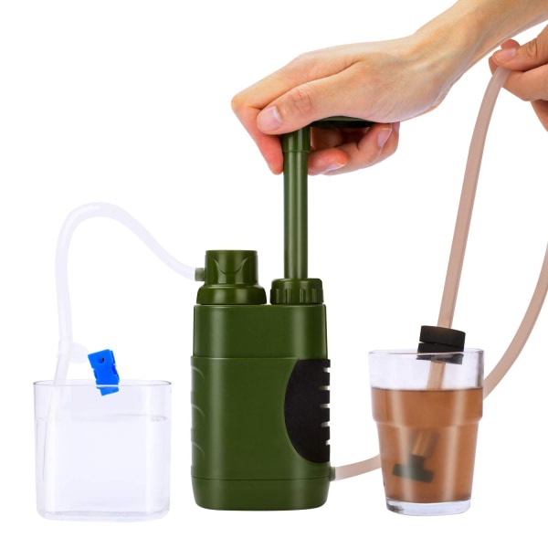 Vattenrenare pump med utbytbart kolfilter 0,01 mikron vattenfilter, 4 filterstadier, bärbar utomhus nöd- och överlevnadsväxel - camping,
