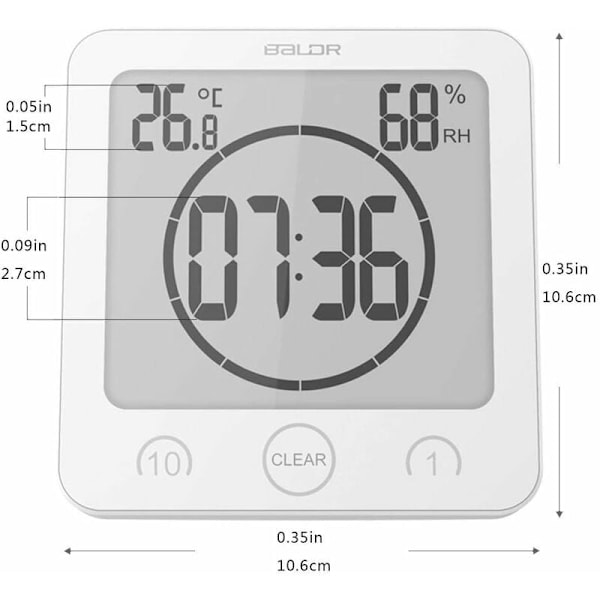 Digital Duschklocka, Vattentålig för Badrum och Kök, Pekskärmstimer, Flexibel Installation, Nedräkningstimer med Alarm, Temperatur