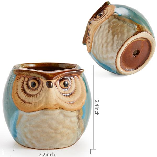 Uggla Kruka Keramisk Flytande Glasyr Bas Serie Set Succulent Växtkruka Kaktus Växtkruka Blomkruka Behållare Planterare med Dräneringshål Hemmakontorsskrivbord