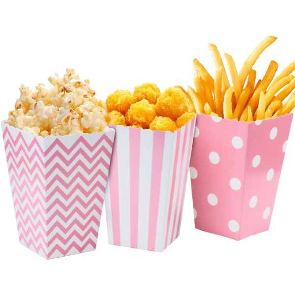 Diealles Popcorn-lådor, 36-pack Popcornpåsar Popcorn Godislådor Behållare för Festsnacks, Godis, Popcorn och Gåvor - Rosa