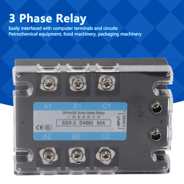 3-fas Solid State Relay SSR-3 D4860 60A DC‑AC 480V Distributionsstyrningsutrustning