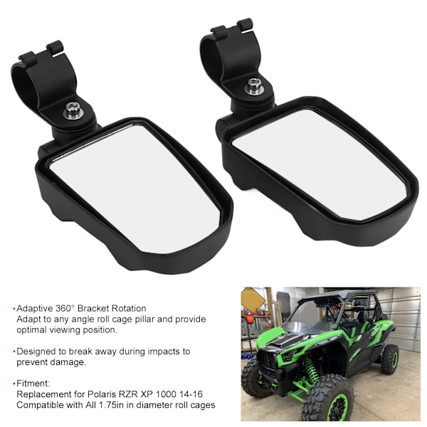 1 Par Sidospeglar 360° Rotation 1.75 tum Klämma Ersättning för Polaris RZR XP 1000 14‑16