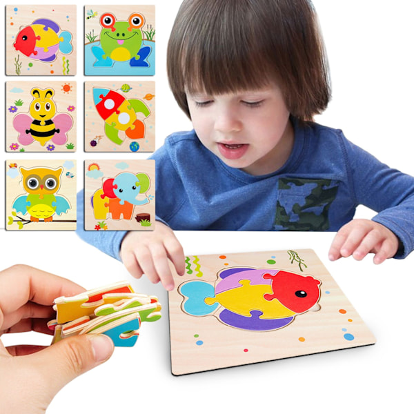 Träpussel Leksaker Presenter för 1 2 3 År Gamla Pojkar Flickor, 6-pack Pussel Montessori Leksaker, Lärorika Julklappar Födelsedagspresenter
