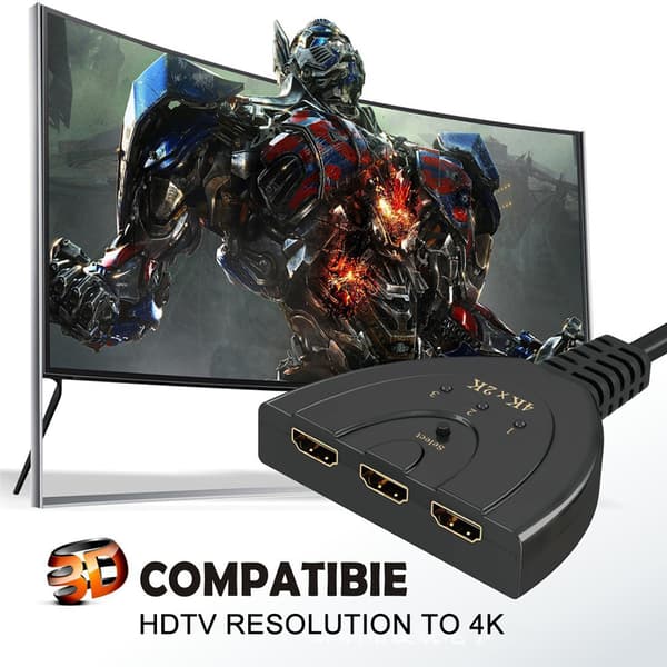 HDMI-switch, 3 portar 4K HDMI-switch 3x1 switchsplitter med pigtail-kabel stöder Full HD 4K 1080P