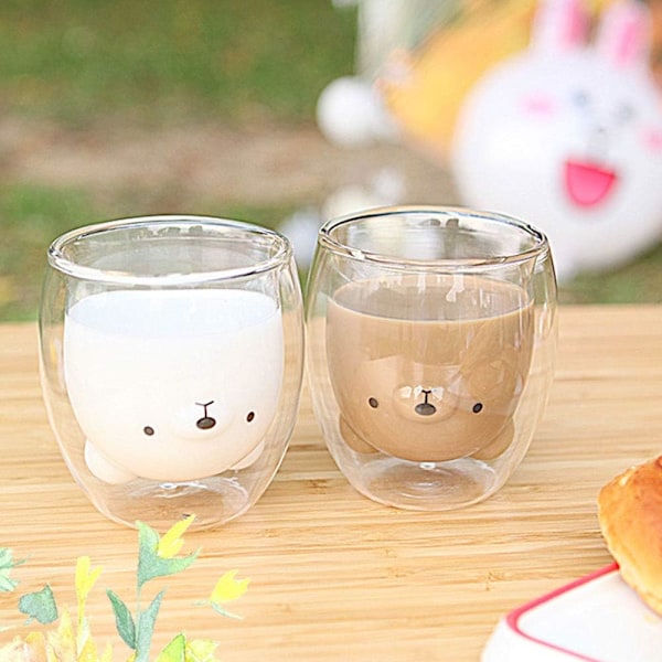 Söt Björn Mugg, Termisk Dubbelväggig Glas Kaffekopp, Teddybjörnsmugg Perfekt Present för Djurälskare, Söt Kaffekopp, Tekopp, Cocktailkopp