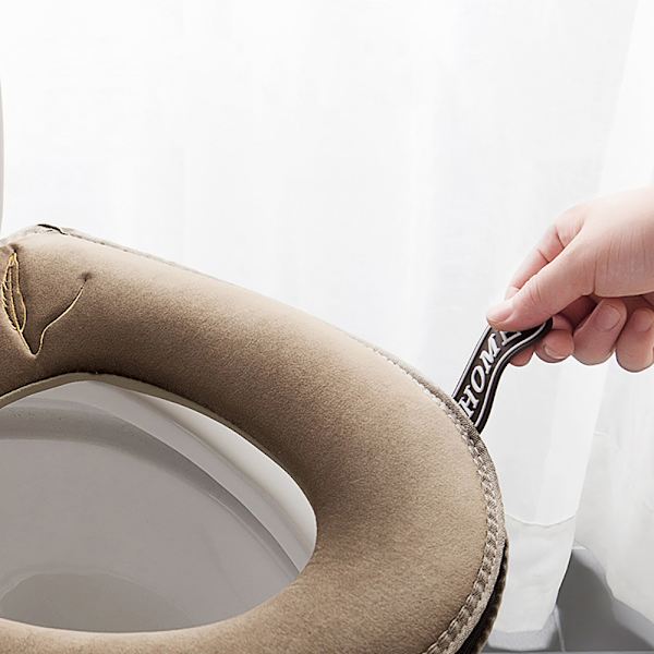 1 st tjockare toalettstolsskydd med handtag Toalettlockskydd Kudde Mjuk Tjockare Tvättbar Passar alla ovala toalettstolar Grå