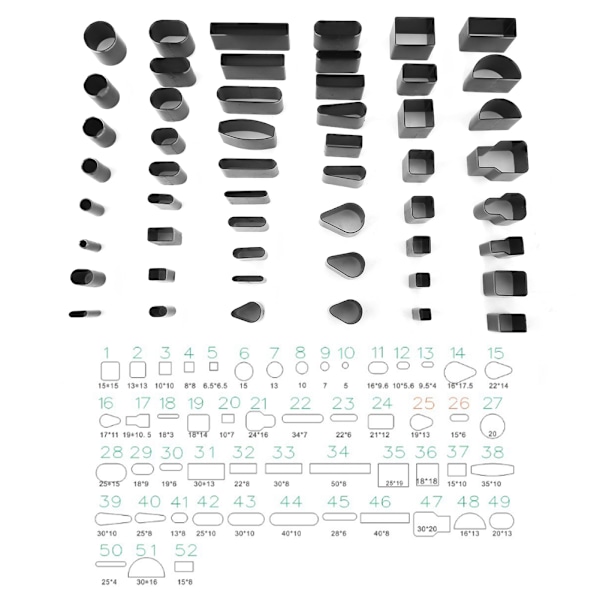 52 stansar i olika former, läderstansverktyg, set för handgjorda DIY-hantverk