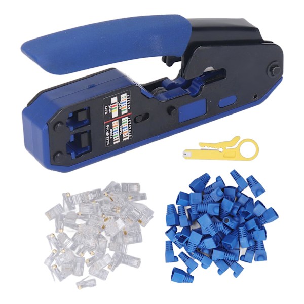 RJ45 Crimpverktyg Trådterminal Crimper Stripper Kit för Cat5 Cat5e Cat6 Genomgående Koppling