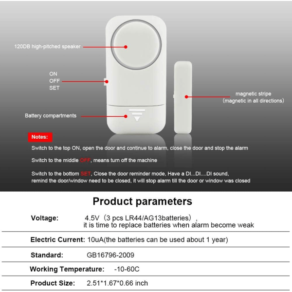 4st Dörr- och fönsterlarm Magnetisk trådlös sensor för hemsäkerhetssystem Barnsäkerhet - Stöldskyddsskydd 120dB Siren