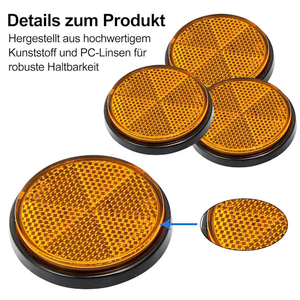 4x reflexer kattöga sidospotlights släpvagn orange reflex självklebende med E-märke rund 55mm för släpvagnar lastbilar bilar släpvagnar husvagnar
