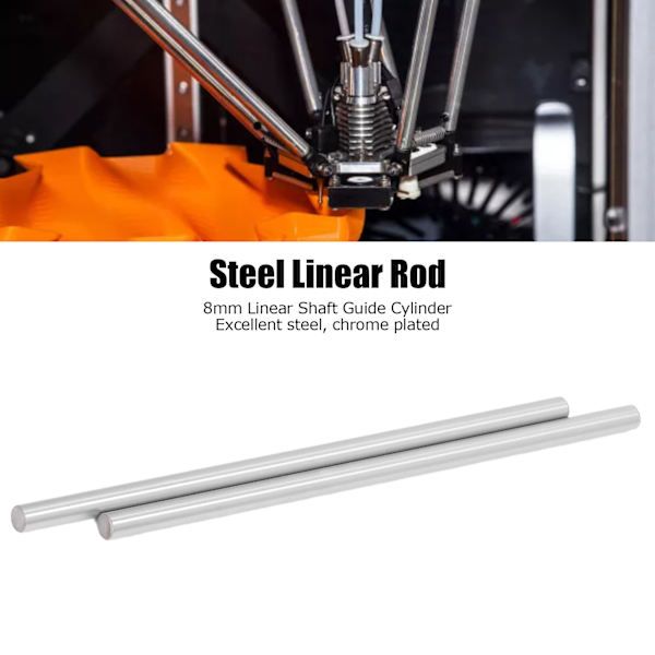 2 st 8 mm Linjära Axlar Hög Precision Krompläterat Stål Rörelseguide Cylinder för 3D-skrivare 300 mm / 11,8 tum