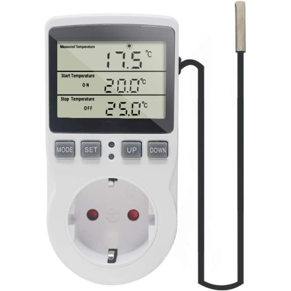 KETOTEK 230 V Temperaturregulatoruttag med sensor, digital termostatuttag med timer, uttags termostat tidsinställningsbrytare för växthus, akvarier,