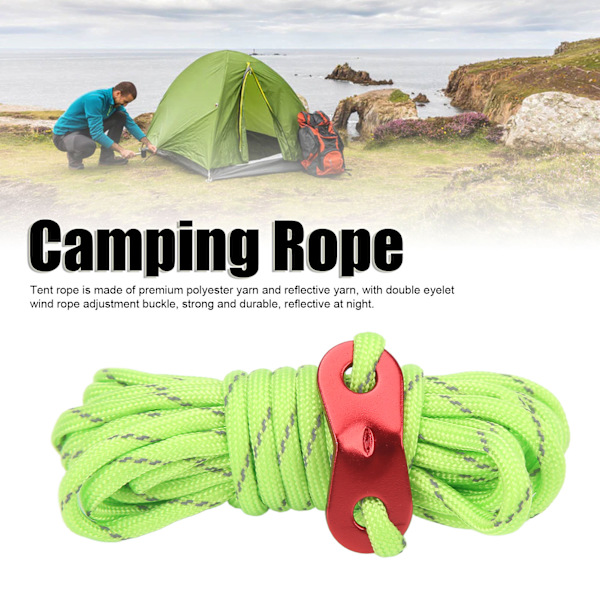 Reflekterande campingrep för utomhusbruk, tjock vindskyddad tältlina, 4 mm baldakin, tältlinor, fluorescerande grön