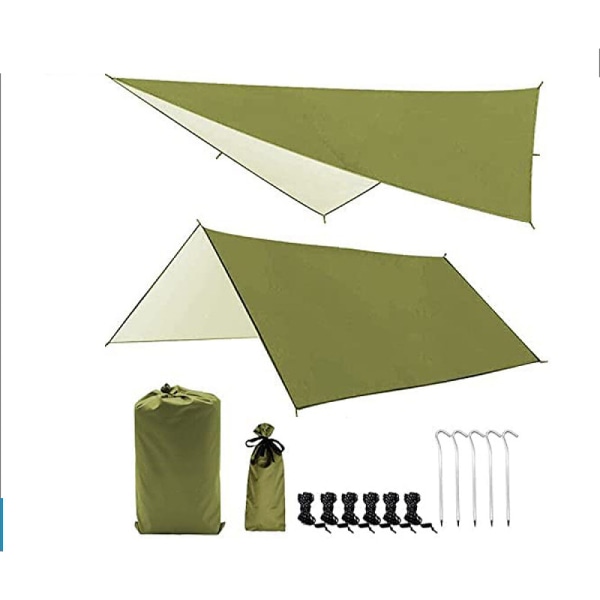 Tältpresenning 3 x 3m vattentät campingpresenning ultralätt PU3000mm regnskydd solskydd anti-UV med 5 aluminiumstift och 6 nylon för