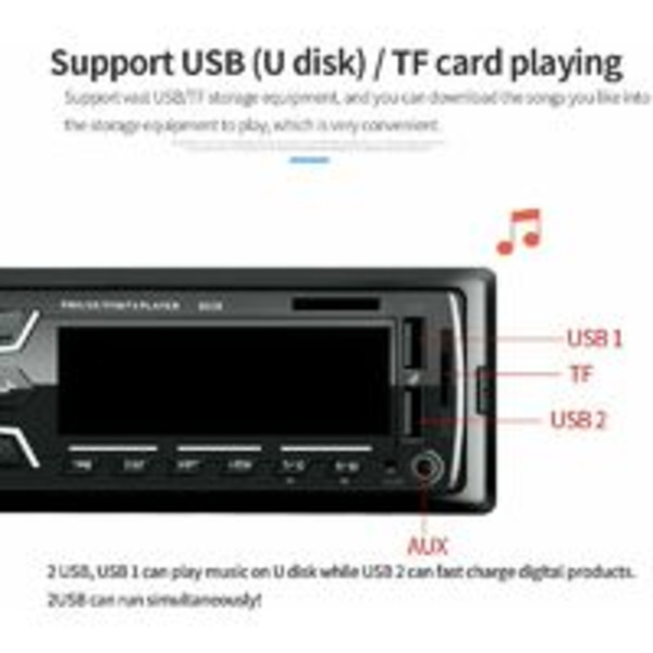 Bilradio Bluetooth Bilradio, 1Din Bilradio, 4x60W Bilradio 7Couls FM Stereo Radio USB/SD/AUX/EQ/MP3-spelare Pioneer bilradio