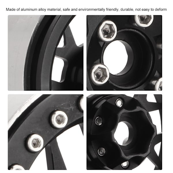 Aluminiumlegering RC Bilhjulnav 2,2 Tum RC Beadlock Hjul Fälgar för 1/10 Fjärrkontroll Bil Svart