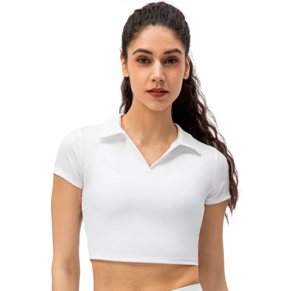 Dam Polo V-ringad stickad T-shirt med hög midja, kortärmad Crop Top