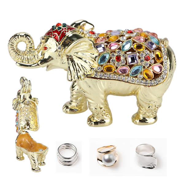 Elefant smyckeskrin Rhinestone Bejeweled Djur Figur Smycken Prydnadssak Behållare Låda för Kvinnor Flickor