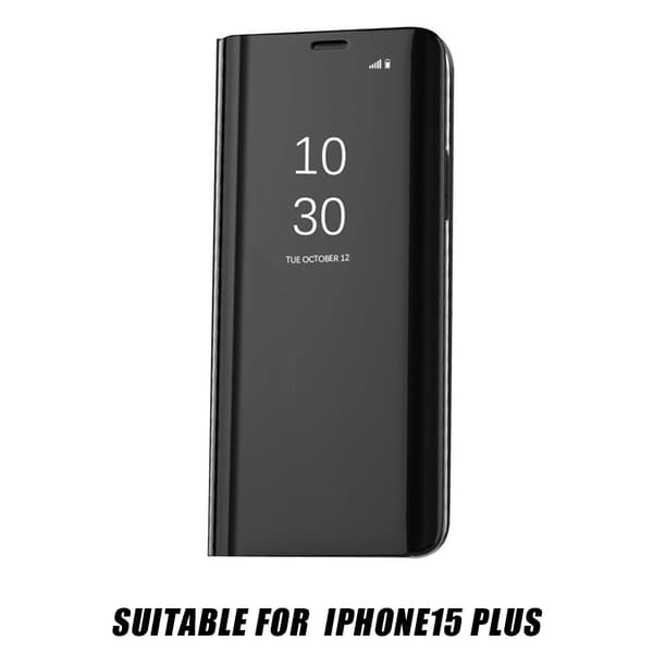 Til iPhone 15 Plus - Telefoncover - Sort Stående Spejlholder