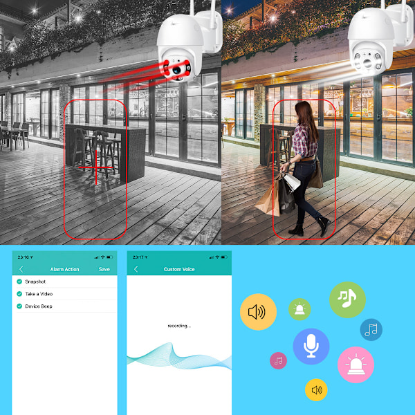 360° WiFi-övervakningskamera för utomhusbruk, 1080P kamera, färgnattseende
