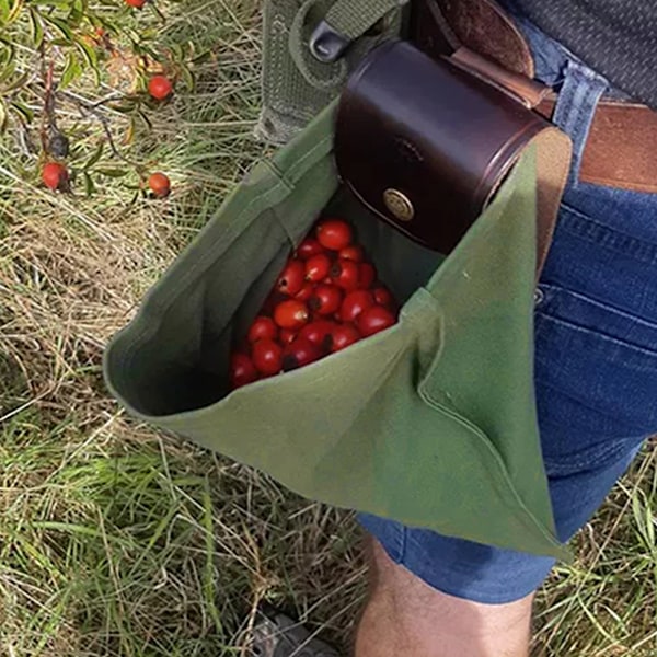 Canvas Forage Bag Trädgård Fruktplockning Väska Svampplockning Väska för Vandring Camping Jakt Strand Fällbar Lätt att bära
