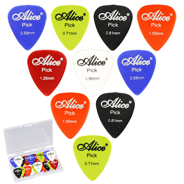 24 st plektrum för gitarr, 6 tjocklekar gitarrbas celluloid stil hjärta plektrum, blandade färgglada plektrum för el-, akustisk- eller basgitarr inklusive