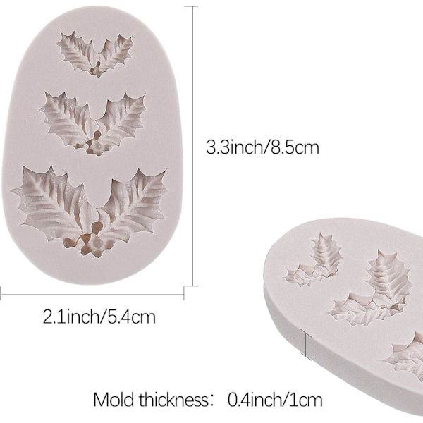 Jul Julkaksdekoration Toppers, 3D Mini Stechpalmenblad Silikonform för Fondant Kex Gummipasta, Lämplig för Ugnar, Diskmaskiner,