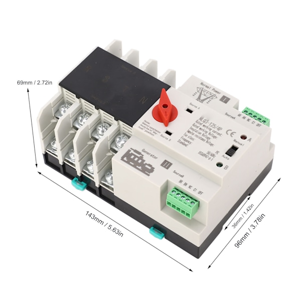 Dubbelströms Automatisk Överföringsswitch 4P Snabbväxling Styrswitch PC AC 110V 80A