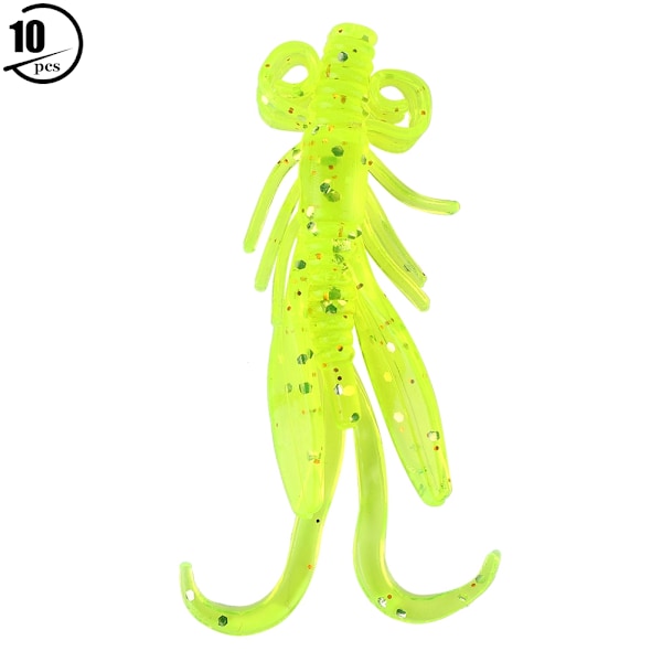 10 st 6,2 cm mjuka plastfiskedrag Artificial Shrimp Baits Fiskeutrustning Tillbehör (gul)