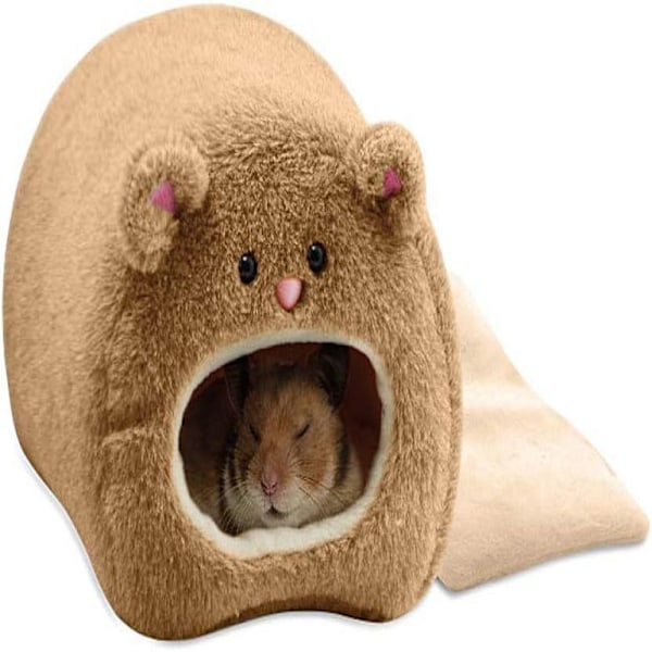Hamster Vinter Varmt Hus, Halkfri Botten Igelkottsbo Gömställe för Inomhusdjur, Lättrengjord Avtagbar Liten Djurbädd med Mysig Flanelldesign (Brun)