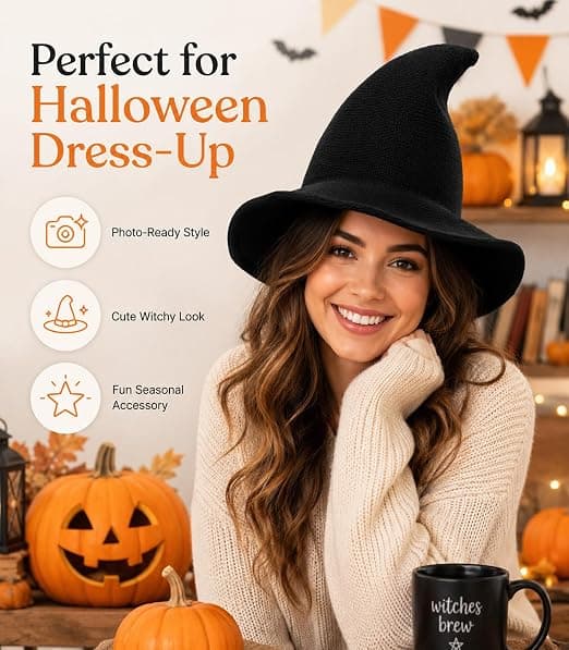 Sort heksehat kvindelig tryllekunstner strikket uldhat voksne makeup tilbehør Halloween makeup bal
