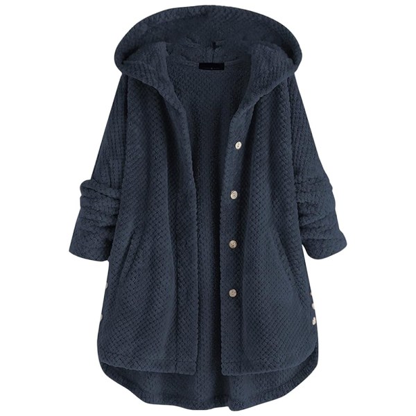 Vinterkappa Dam Oversize Lång Varm Teddy Fleece Jacka Elegant Casual Knäppning Sherpa Fleece Tröja med Huva Höst Termisk Övergångsjacka