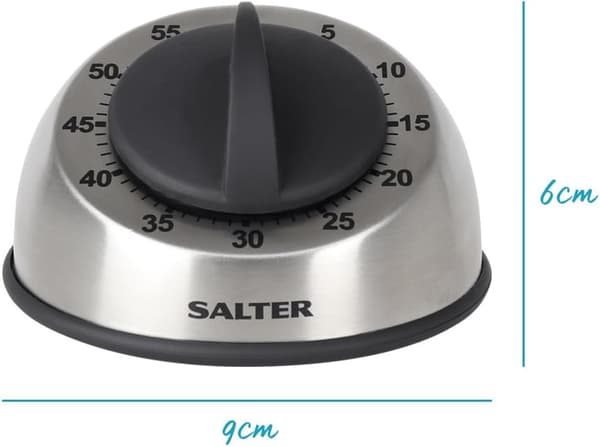 Mekanisk timer, rustfrit stål, 60 minutters nedtælling, batterifri, til tidsstyring i køkken og kontor