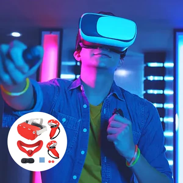 VR Headset Tilbehørssæt – Controller Grip Cover, Front Face Protector, Silikone Face Pad med Linsecover og Thumb Cap