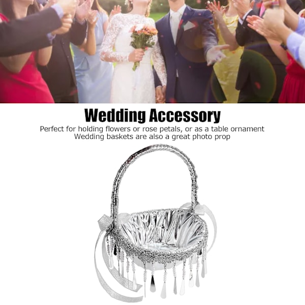 Bröllopsblomkorg Silver Hand Blomkorg Romantisk Rhinestone Blomkorg med Spets M