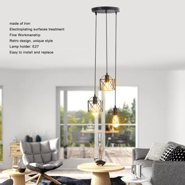 Antik Pendel Lampskärm E27 3 Huvud Retro Unik Stil Hängande Ljusskärm för Hemkaféer 85‑240V