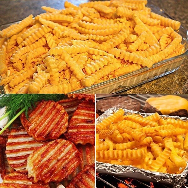 Multifunktionell skärare för kreativ matpresentation, rostfritt stålblad med djupa vågspår säkerställer hållbar prestanda, våffeljärn erbjuder