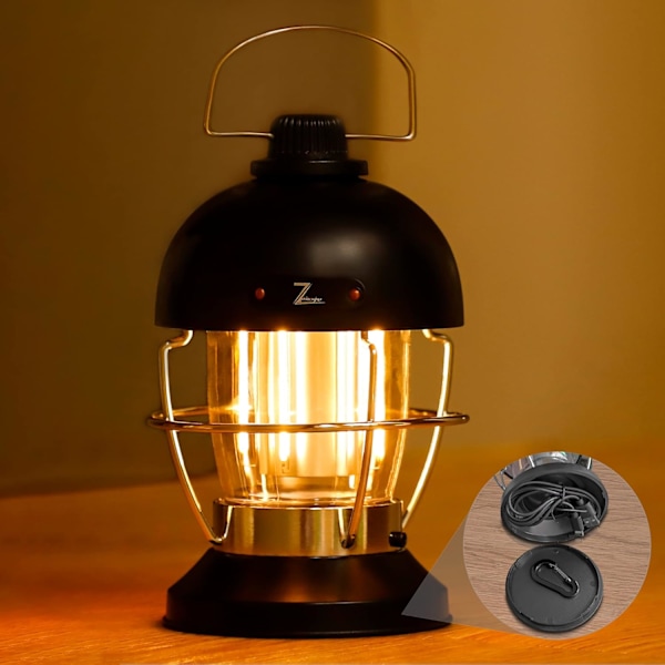 5000 mAh Uppladdningsbar LED Campinglampa, Retro Campinglykta Batteri med 350 LM Varmvitt, 70 Timmar Ljustid, Steglöst Dimbar, 3 Lägen