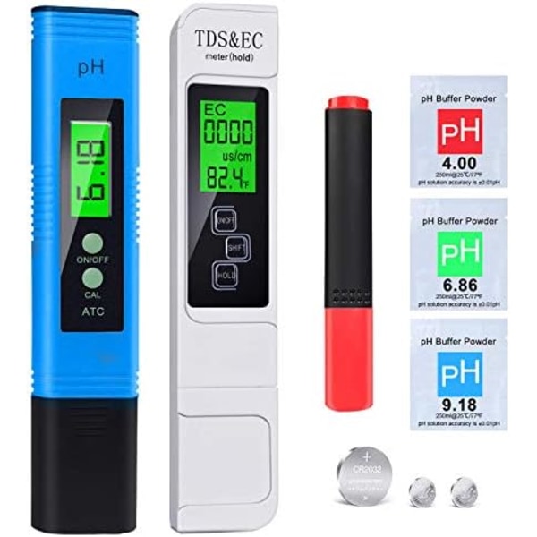 pH-mätare pH TDS och EC temperaturtestare BIO 5 i 1 vattenkvalitetstestare med LCD-display, digital vattenkvalitetstestare (ATC) för dricksvatten,