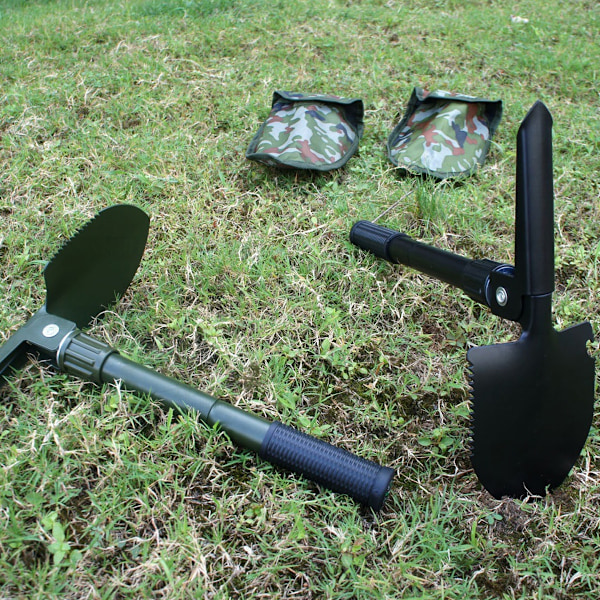 Utomhus hopfällbar spade, hopfällbar campingspade, 4 i 1 multifunktionell hopfällbar spade, camping vandring utomhusaktiviteter för terrängkörning, fiske, trädgårdsskötsel